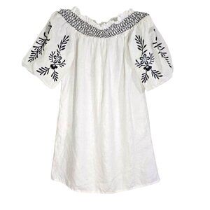 Vince Camuto Women's White‎ Embroidered Floral Off Shoulder Linen Dress Size S
